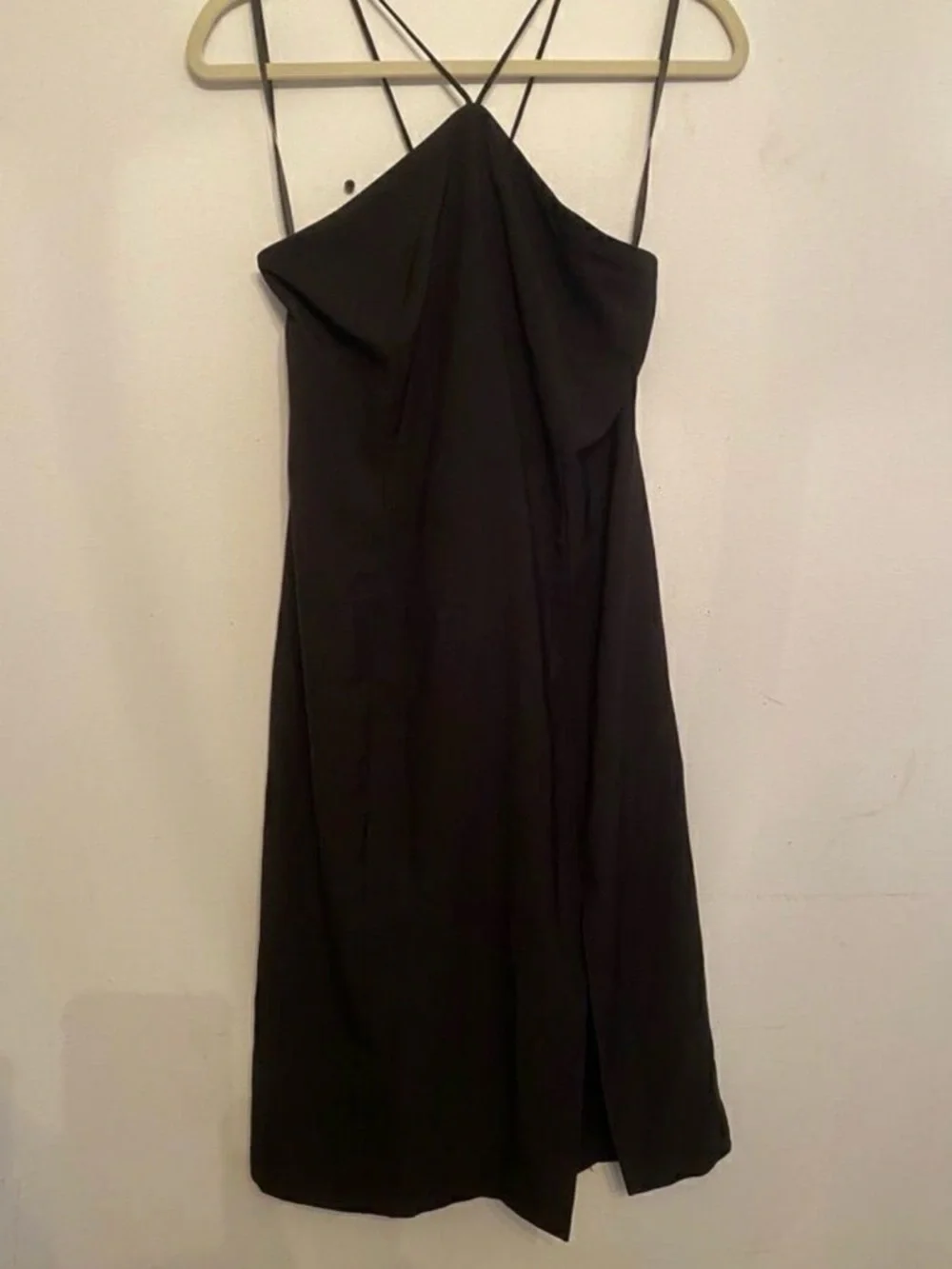 ANTHROPOLOGIE / HUTCH Black Asymmetric Halter Midi Dress with Thigh Slit - Picture 8 of 8